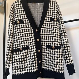 Tahari Black and White Houndstooth Cardigan